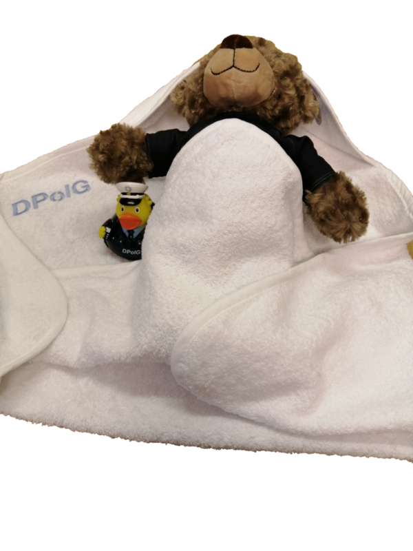 Baby Kapuzenhandtuch mit DPolG Logo
