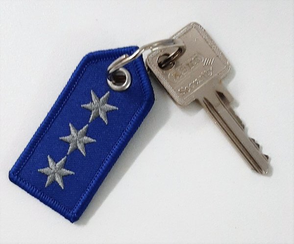 Schlüsselanhänger Schulterstück blau DPolG mit drei Sternen