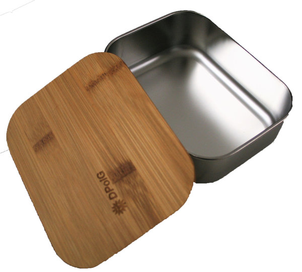 Lunchbox aus Edelstahl und Bambus mit DPolG Logo